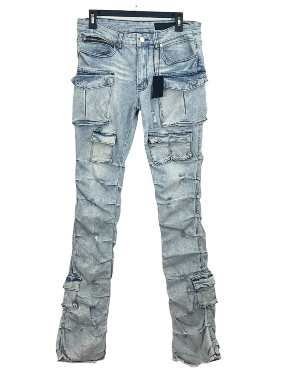 Rockstar Original Cargo Stacked Flare Jeans Light Wash Size 32  New w/ Cut Tag